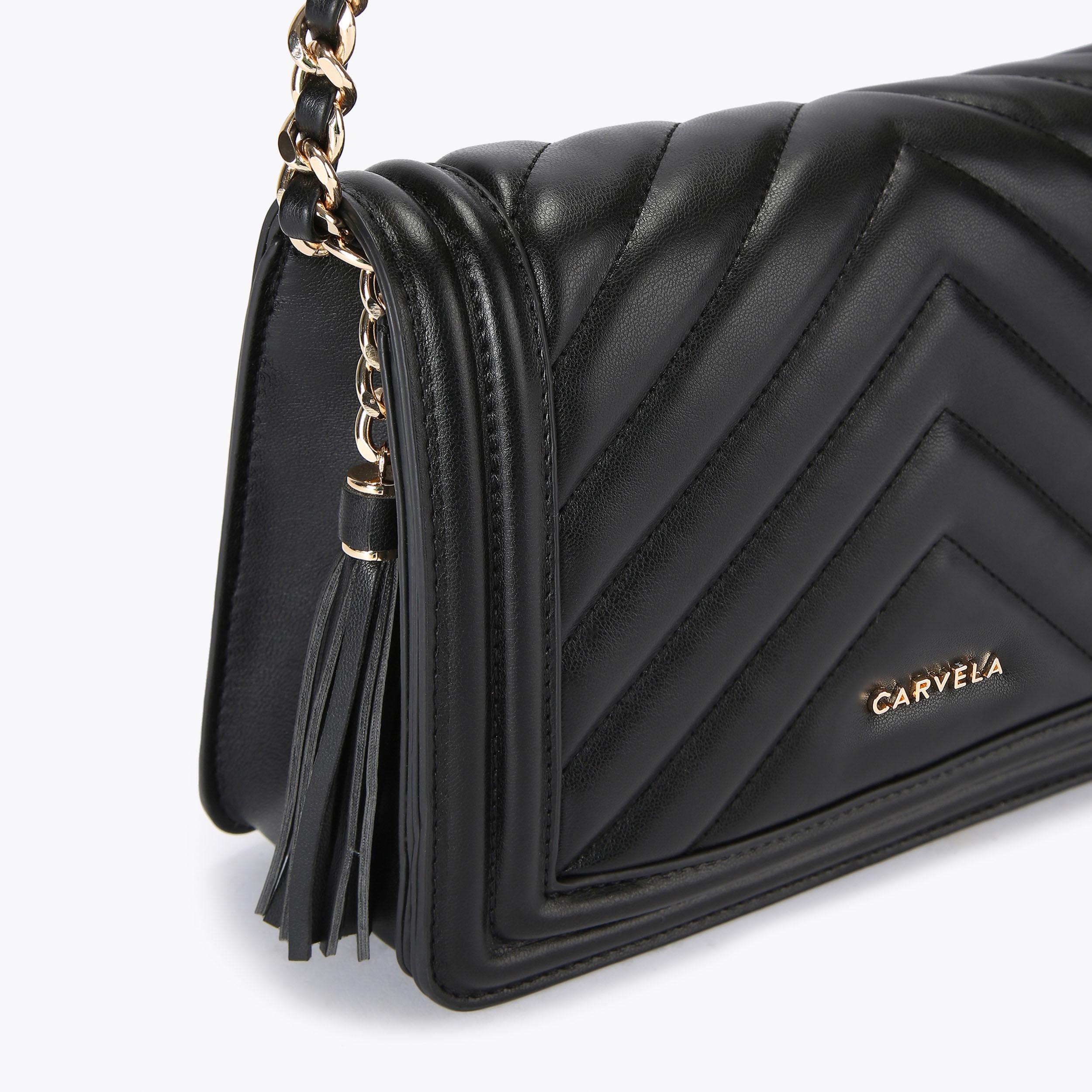 LARA TASSEL FLAPOVER Black Quilted Cross Body Bag by CARVELA LARA TASSEL FLAPOVER Black Quilted Cross Body Bag by CARVELA