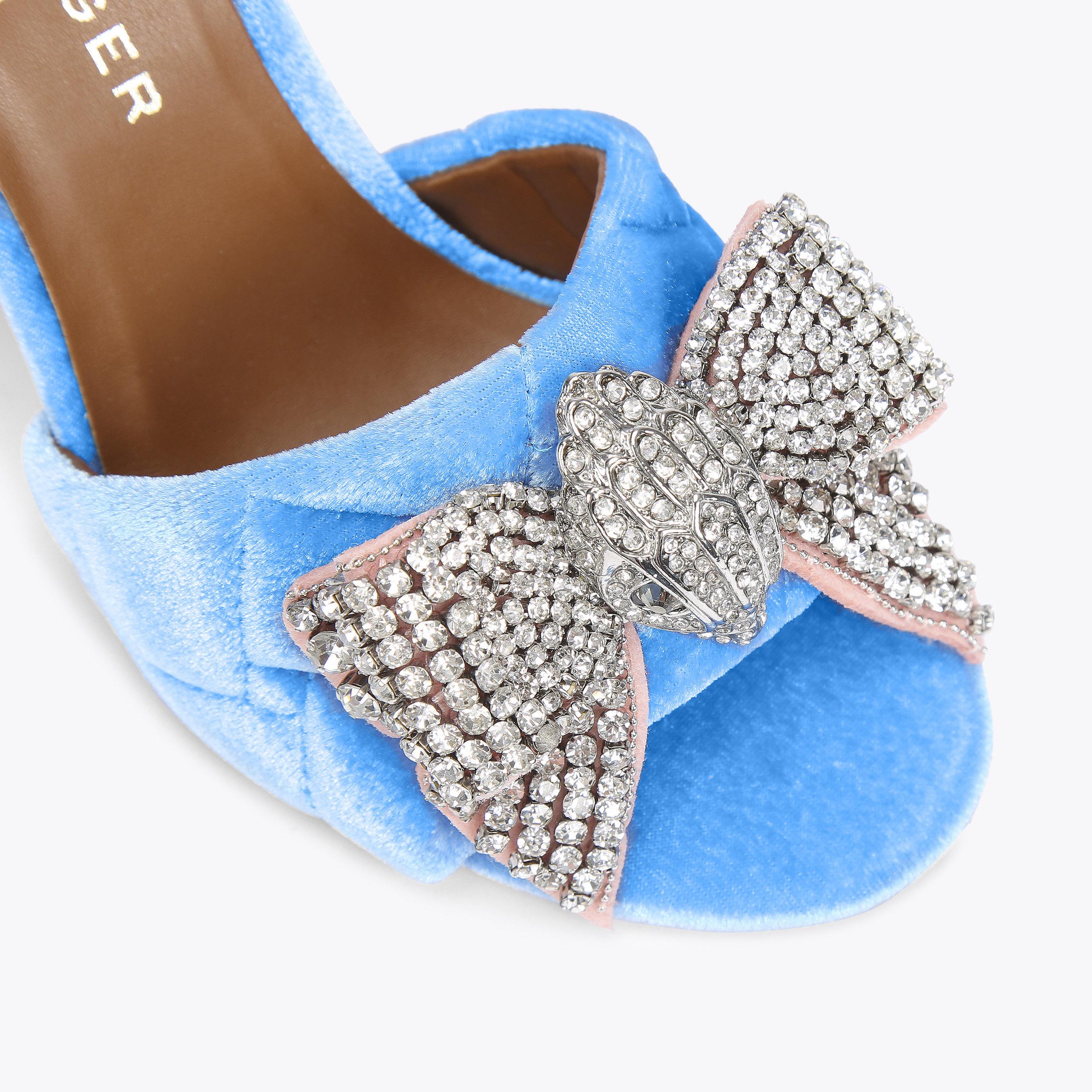 KENSINGTON BOW SANDAL Blue Velvet Heeled Sandal by KURT