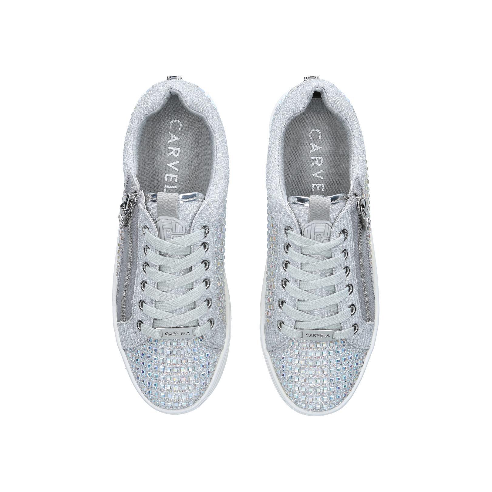 JUNIOR ZIP Silver Glitter Crystal Lace Up Zip Trainers by