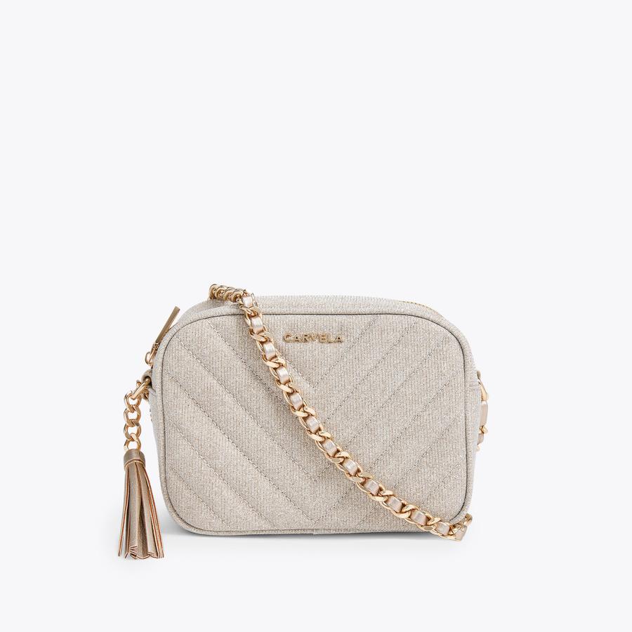 LARA TASSEL X BODY Gold Cross Body Bag by CARVELA