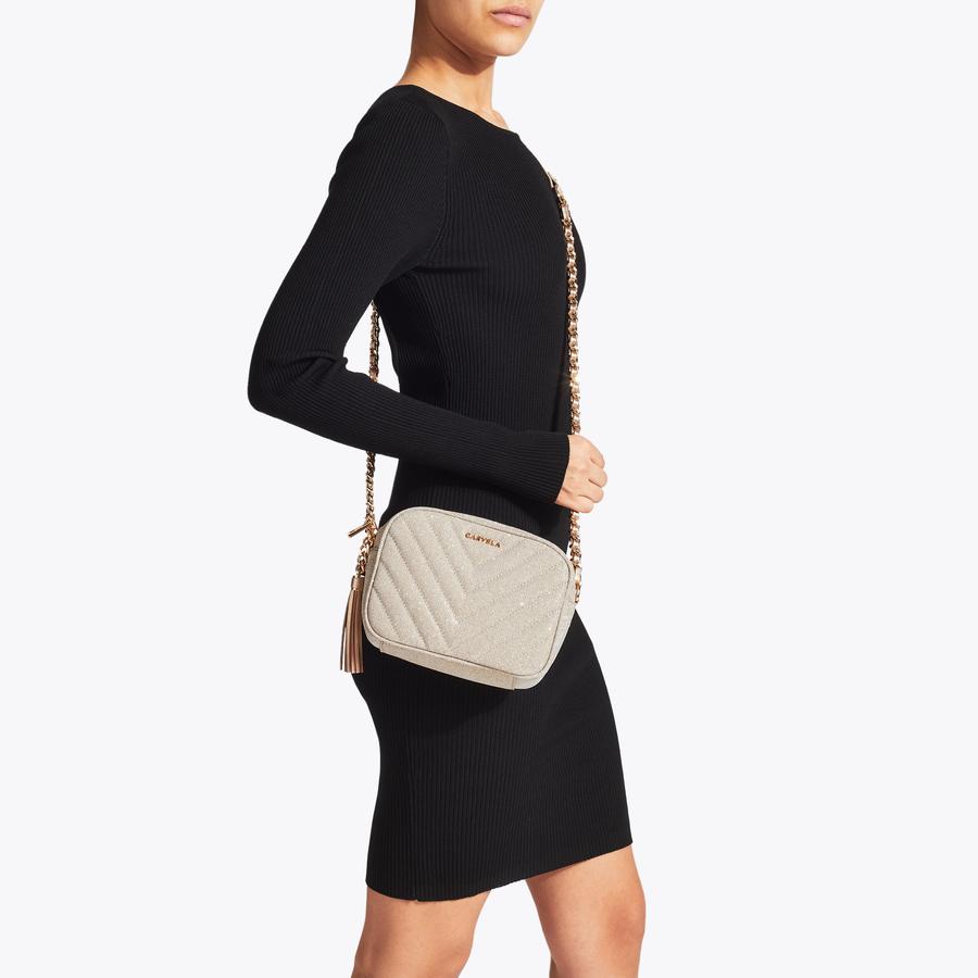 LARA TASSEL X BODY Gold Cross Body Bag by CARVELA