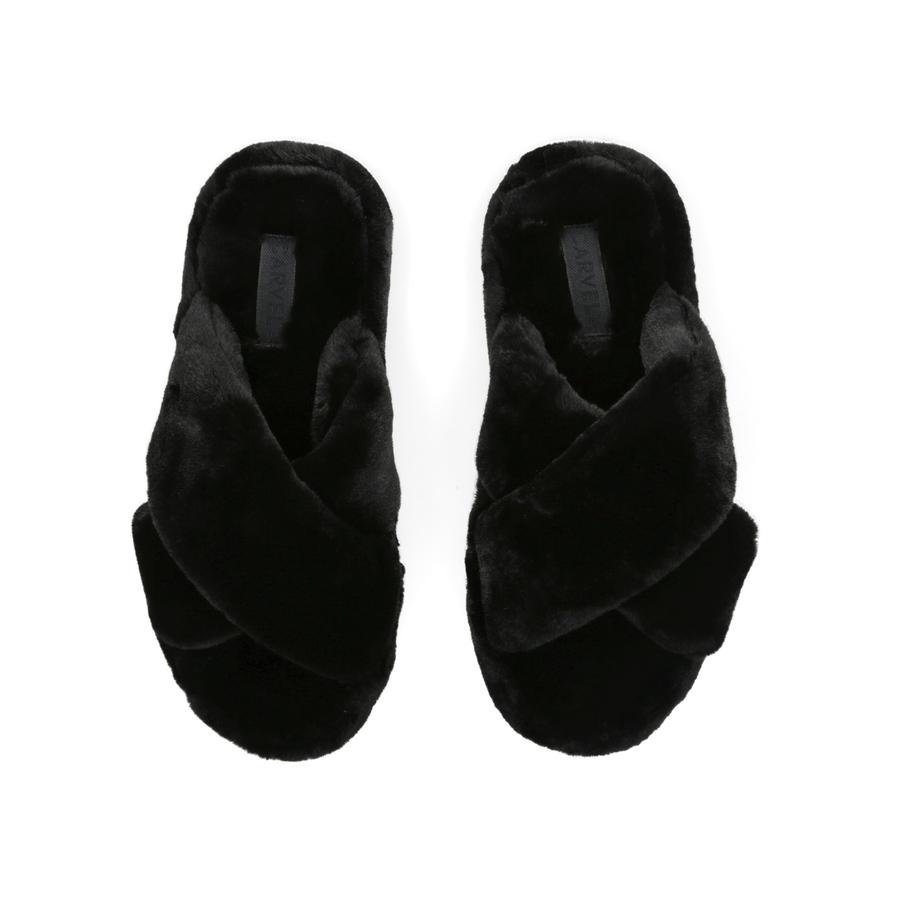 SOFTY X VAMP Black Faux Fur Slip On Slippers by CARVELA