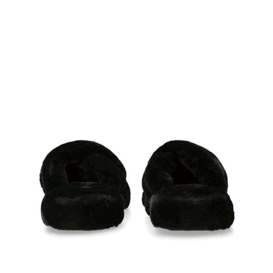 SOFTY X VAMP Black Faux Fur Slip On Slippers by CARVELA