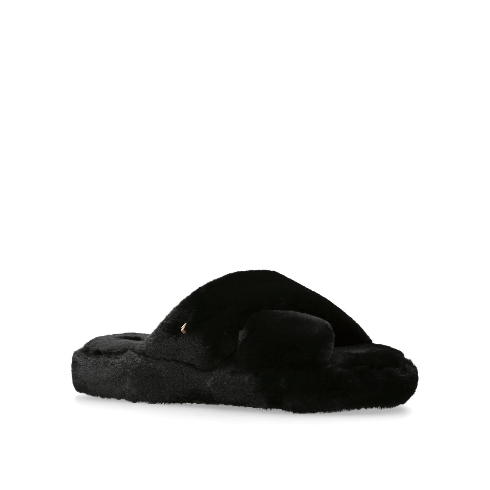 SOFTY X VAMP Black Faux Fur Slip On Slippers by CARVELA
