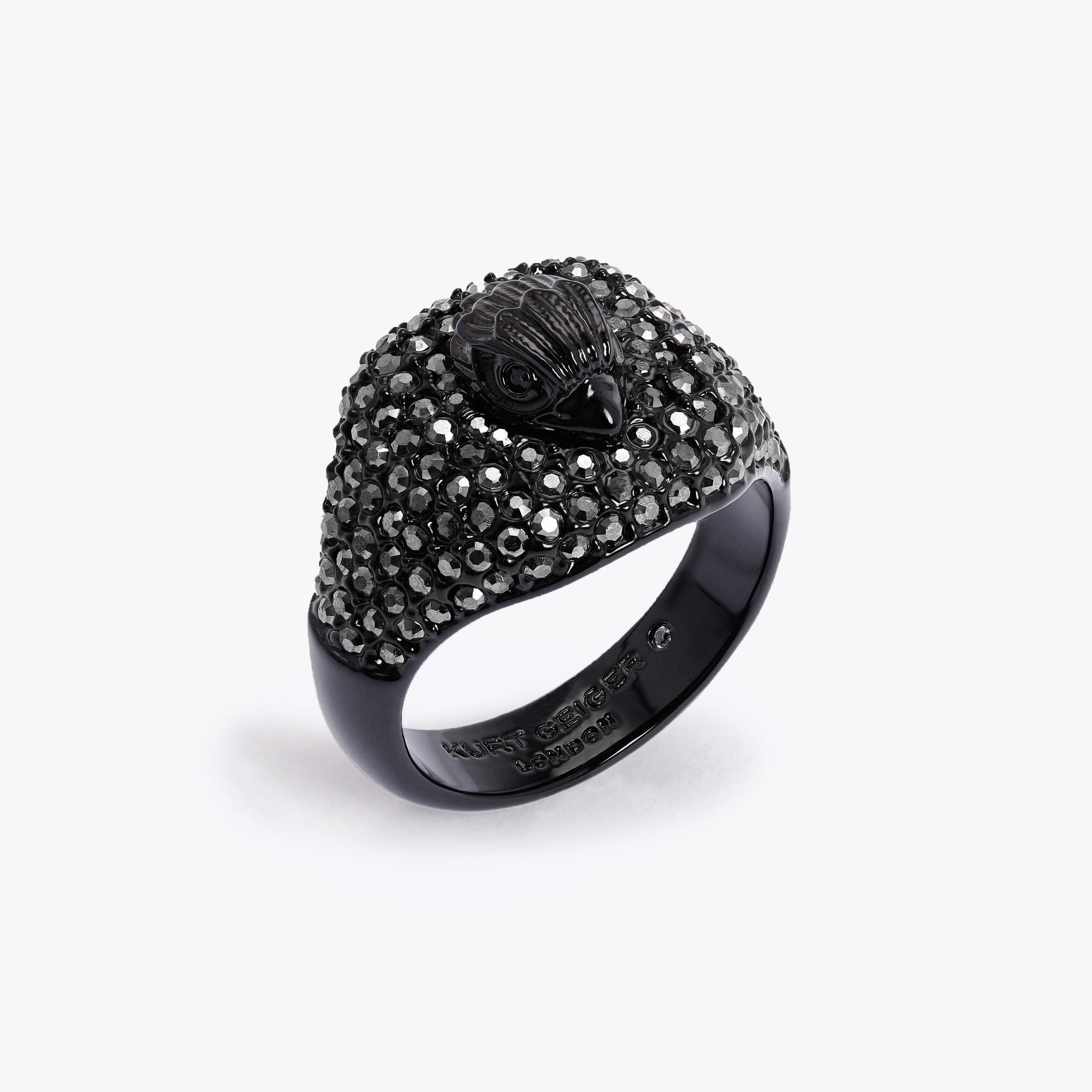 CRYSTAL SIGNET RING M Black Crystal Ring by KURT GEIGER LONDON