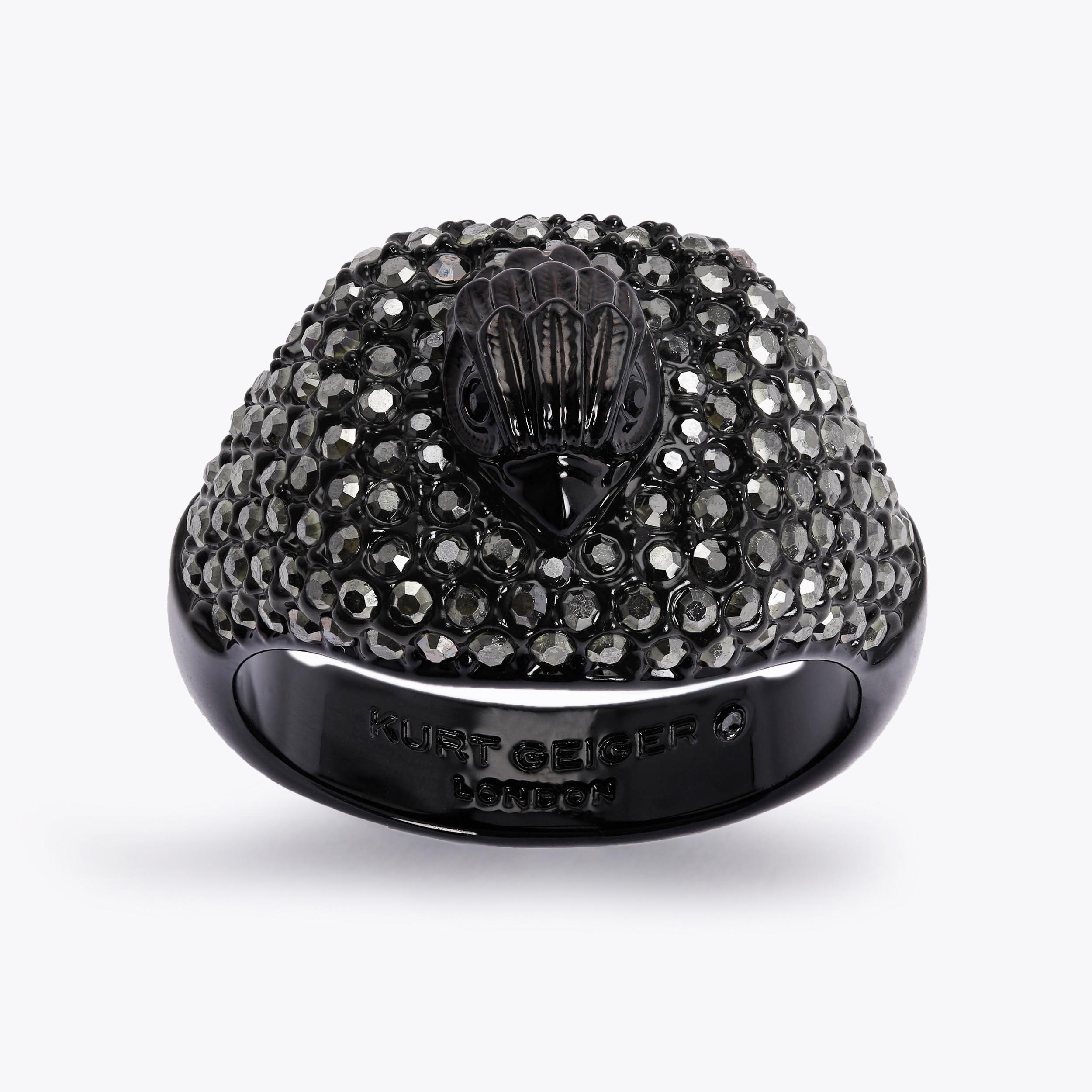 CRYSTAL SIGNET RING M Black Crystal Ring by KURT GEIGER LONDON