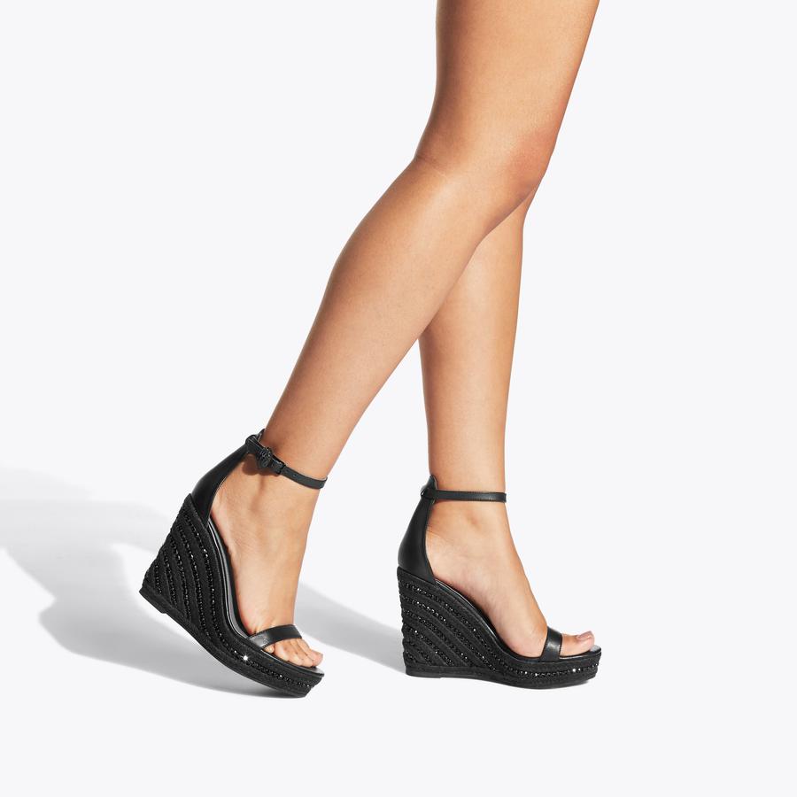 SHOREDITCH WEDGE Black Wedge Heel Sandals by KURT GEIGER LONDON