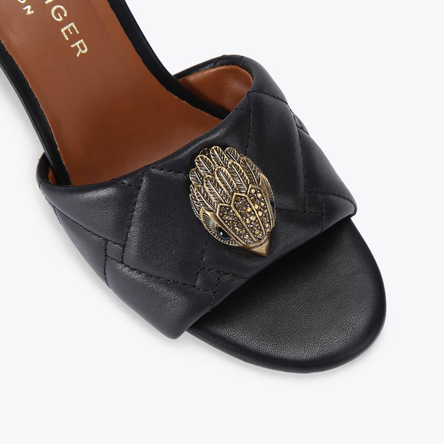 KENSINGTON BLOCK MULE Black Leather Block Heel by KURT