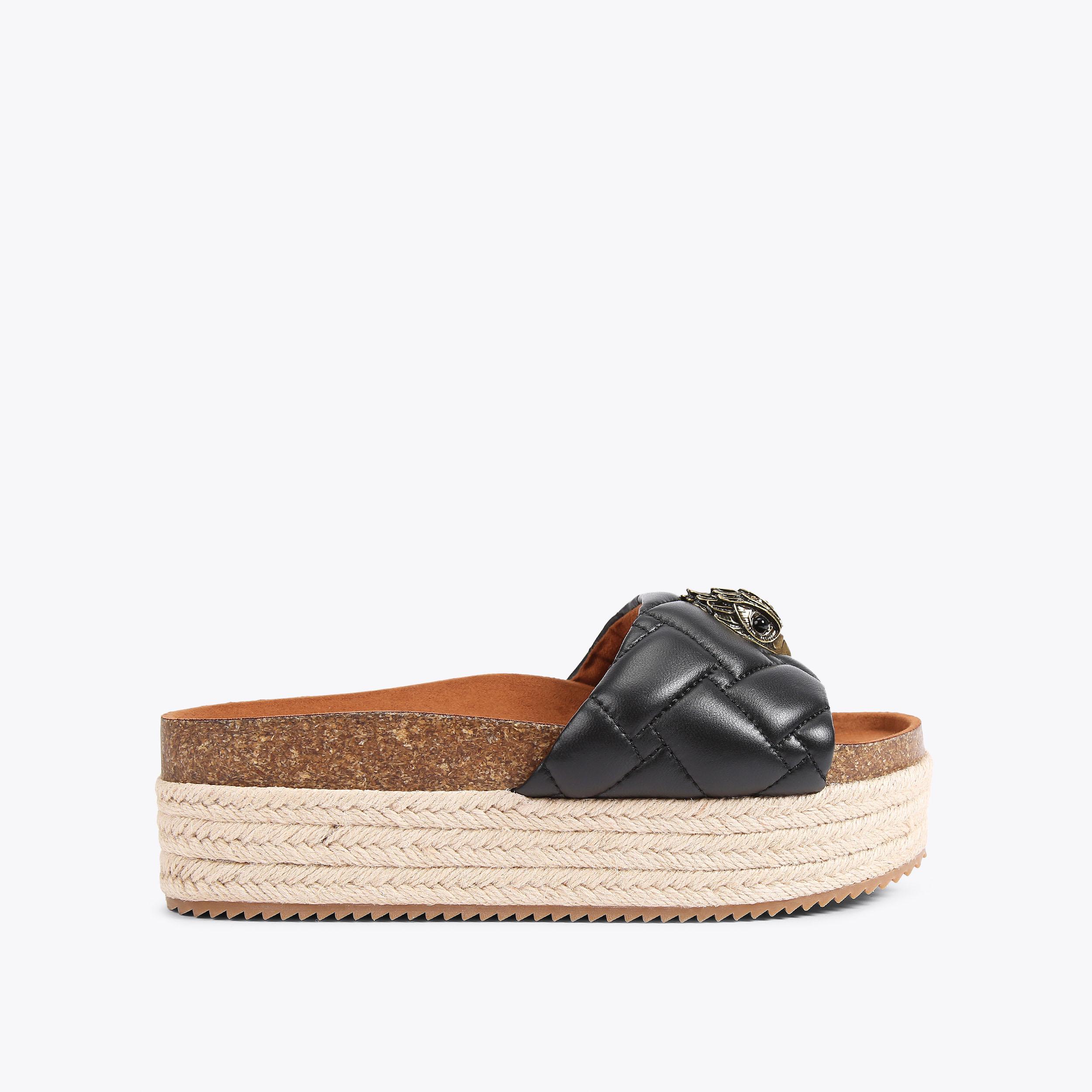 KENSINGTON FLATFORM Black Leather Quilted Platform Sandals by KURT