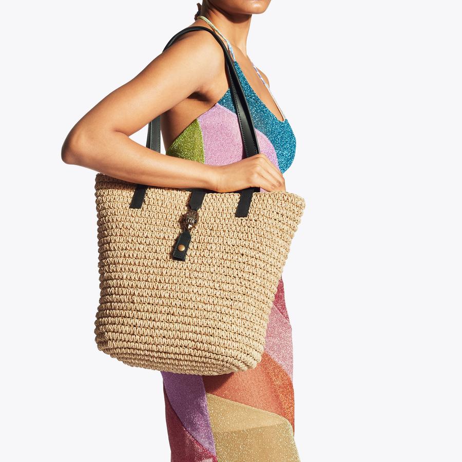 HAMPTON RAFFIA TOTE Raffia Beige Woven Tote Bag by KURT