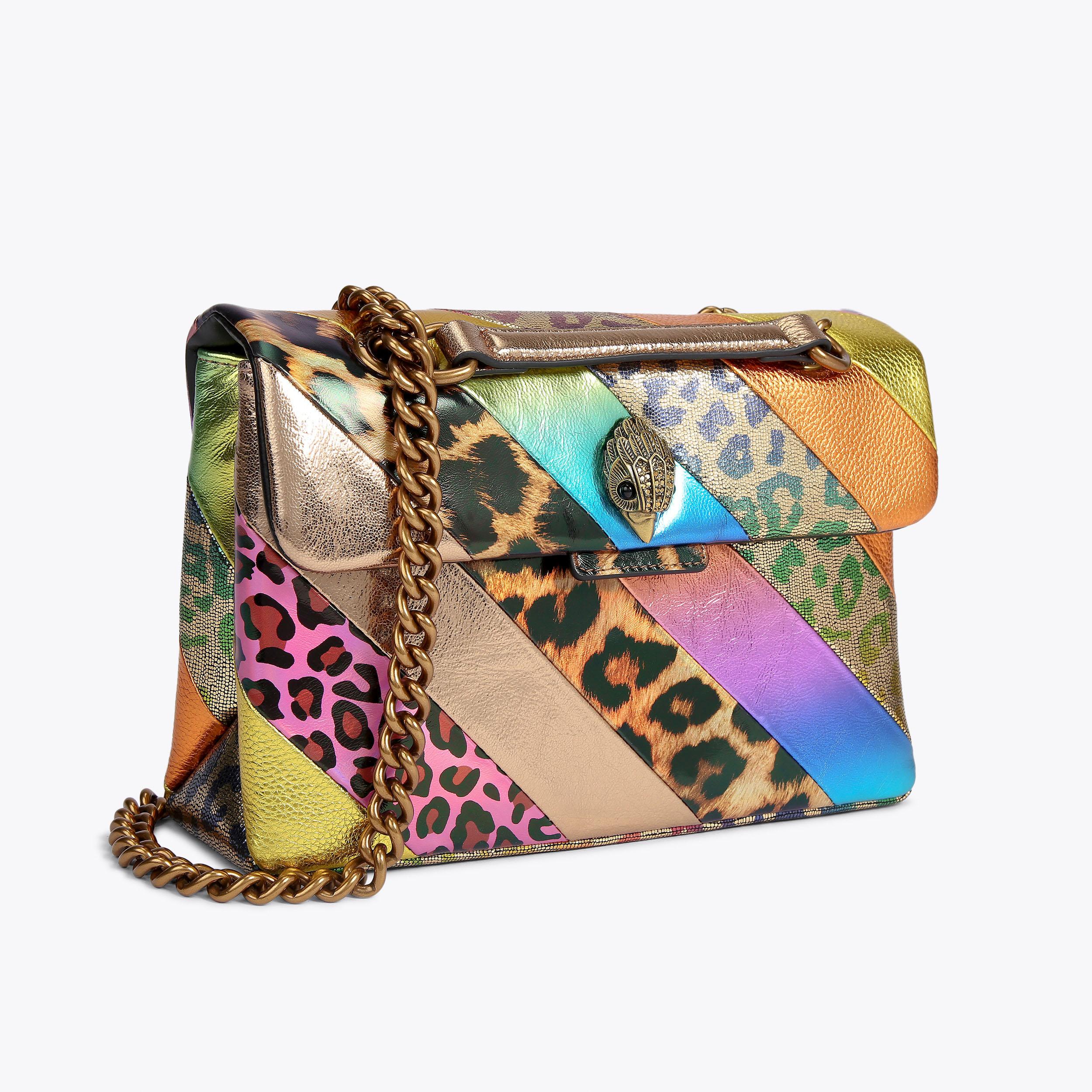 LEATHER KENSINGTON BAG Animal Print Metallic Stripe Leather