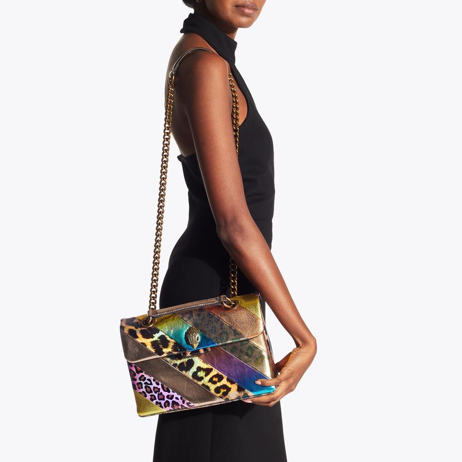 LEATHER KENSINGTON BAG Animal Print Metallic Stripe Leather Cross Body Bag by KURT GEIGER LONDON