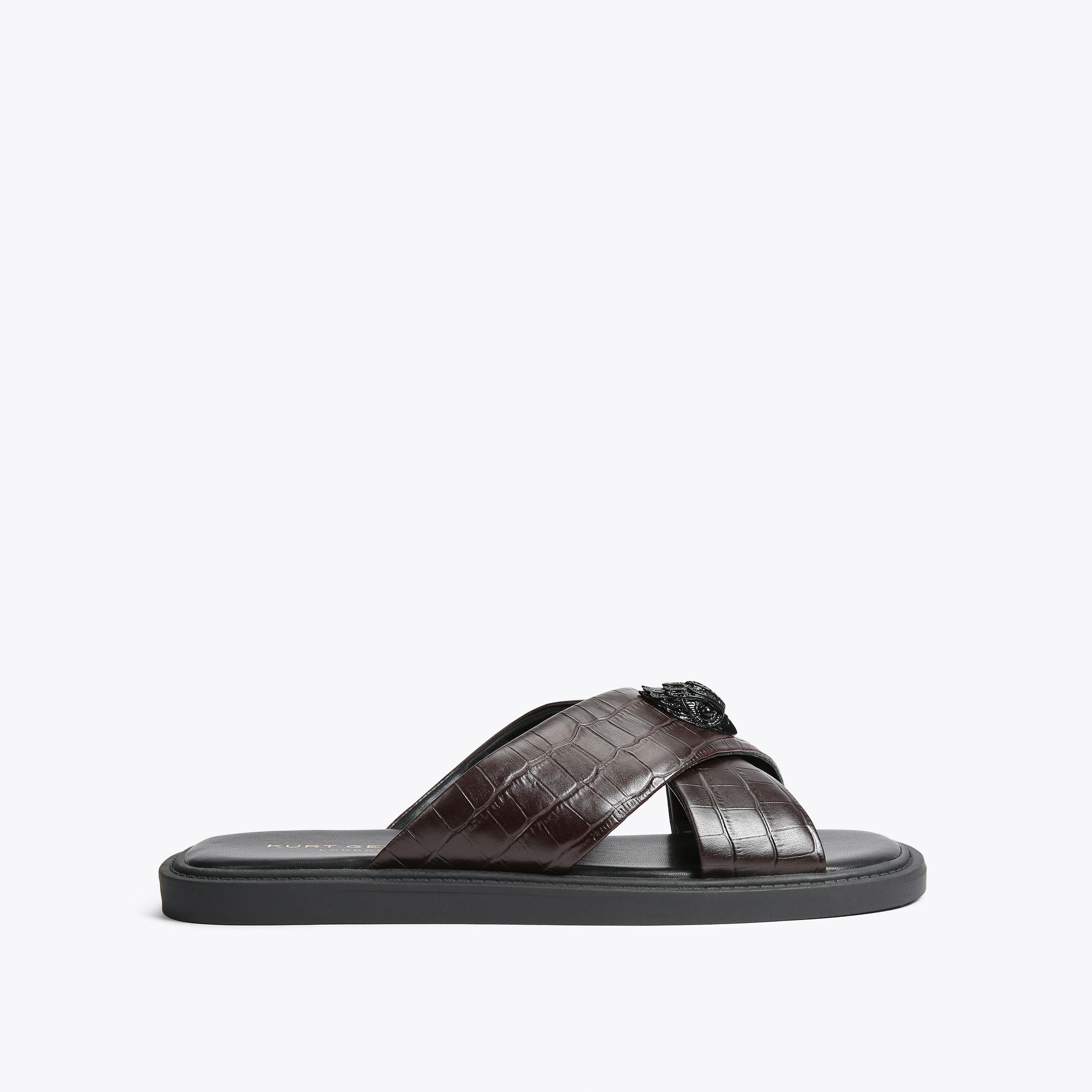 OWEN Brown Slide On Sandals by KURT GEIGER LONDON