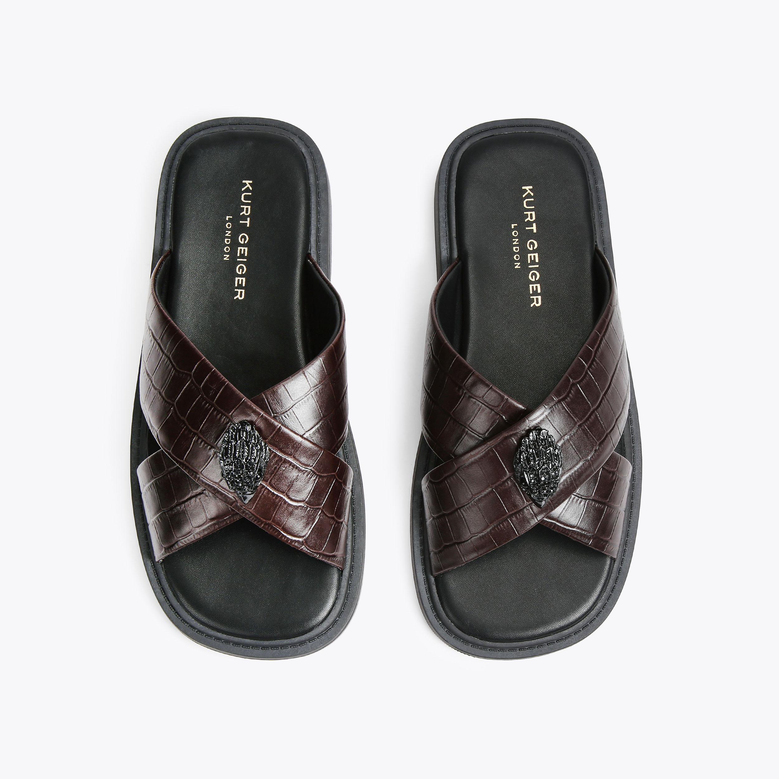 OWEN Brown Slide On Sandals by KURT GEIGER LONDON
