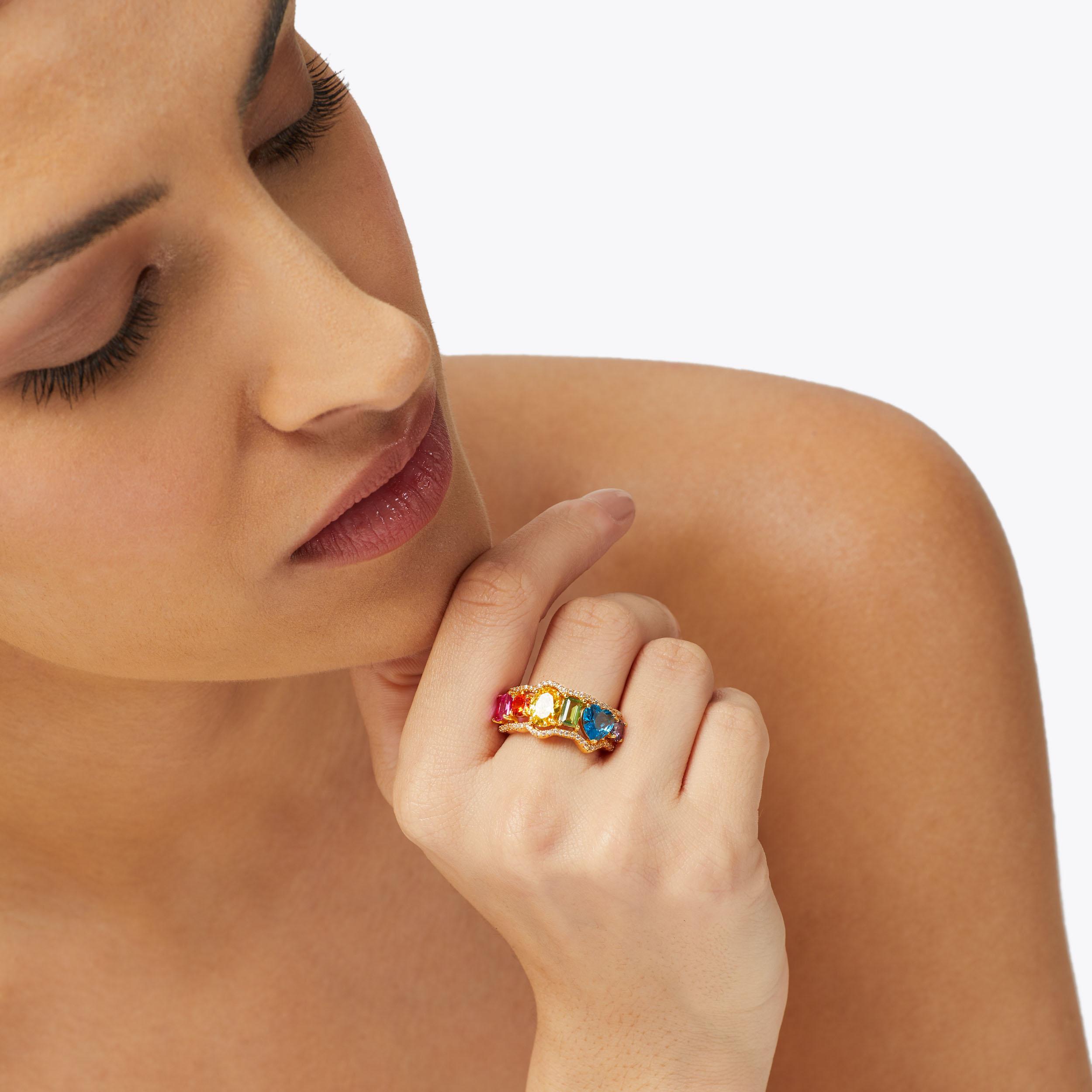 RAINBOW MIX RING Crystal Rainbow Ring by KURT GEIGER LONDON
