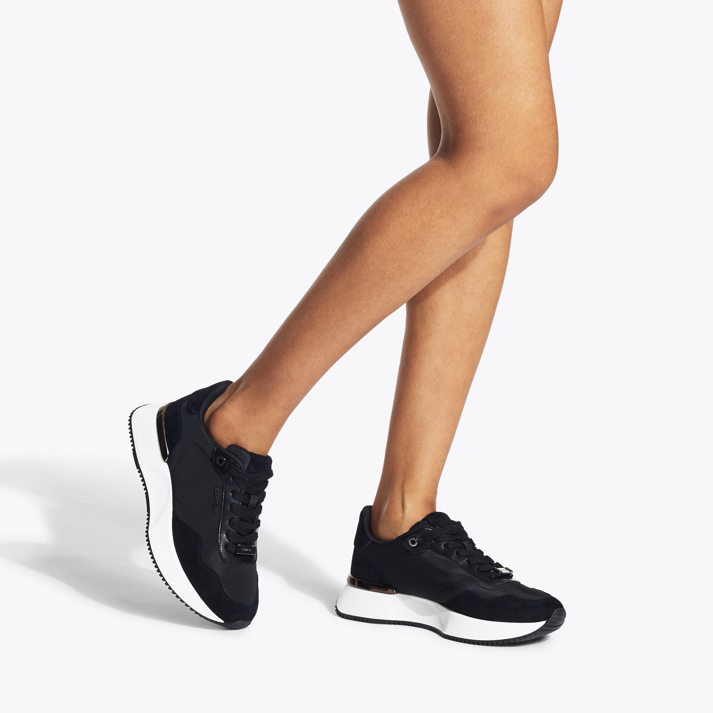 FLARE Black Leather Nylon Trainers by CARVELA