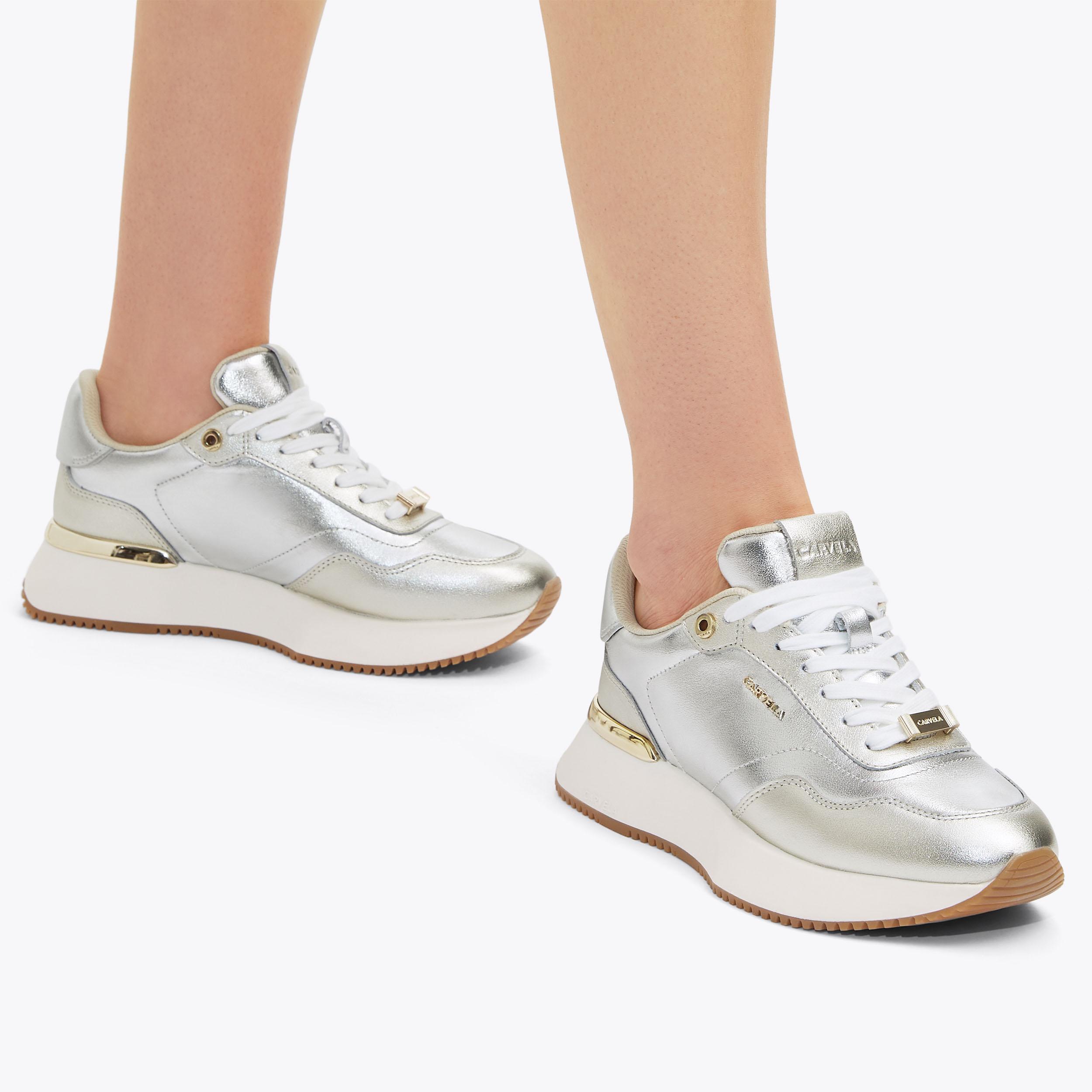 FLARE Silver Lace Up Trainer by CARVELA