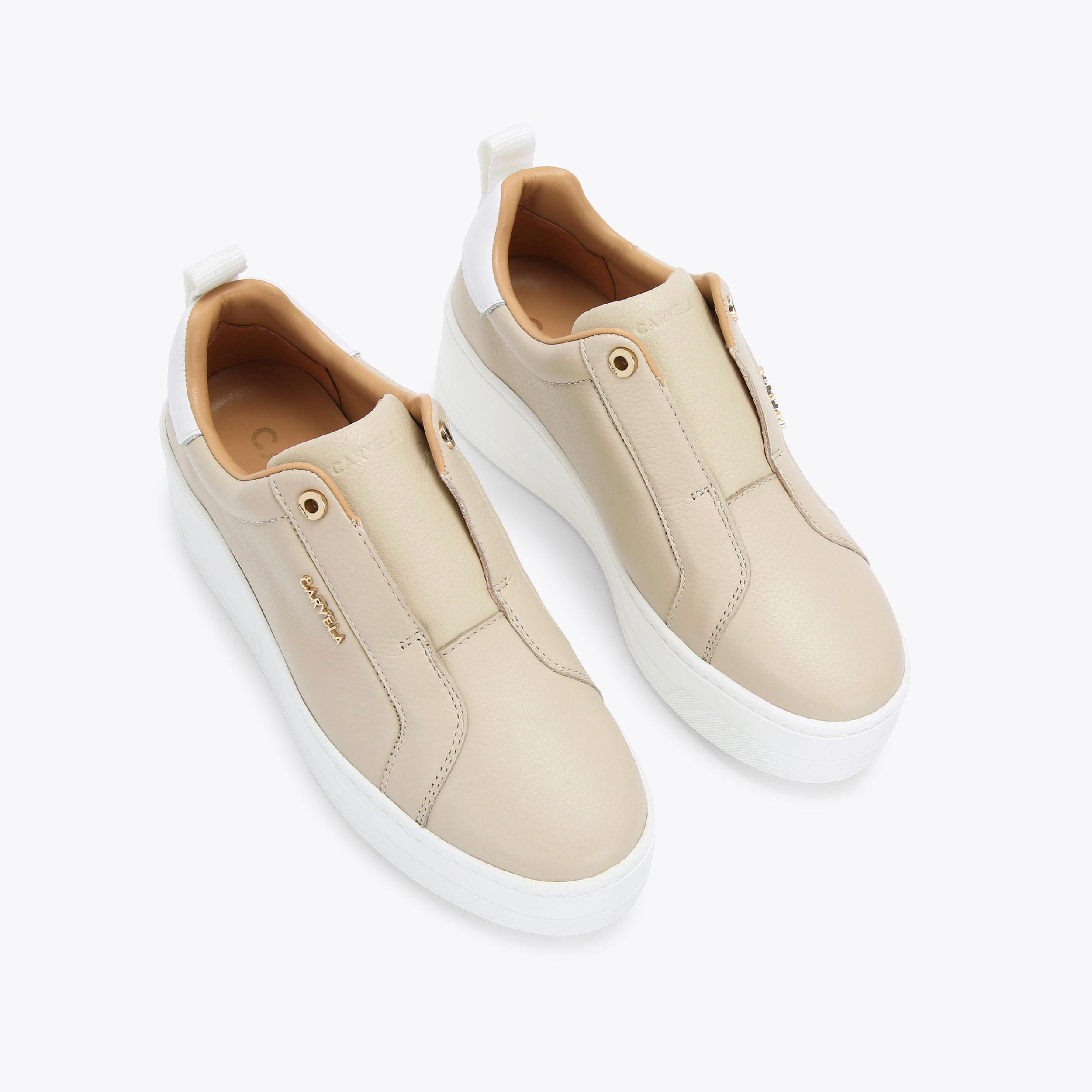 CONNECTED LACELESS Taupe Leather Trainers by CARVELA