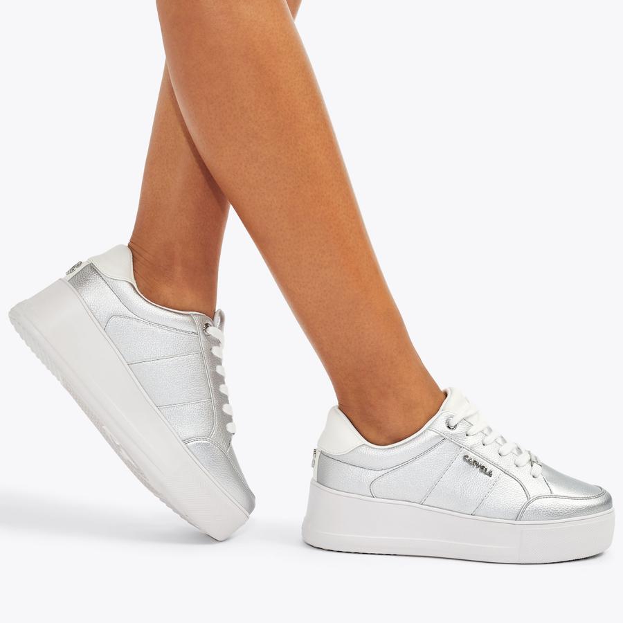 JIVE LACE UP Silver Lace Up Trainer by CARVELA
