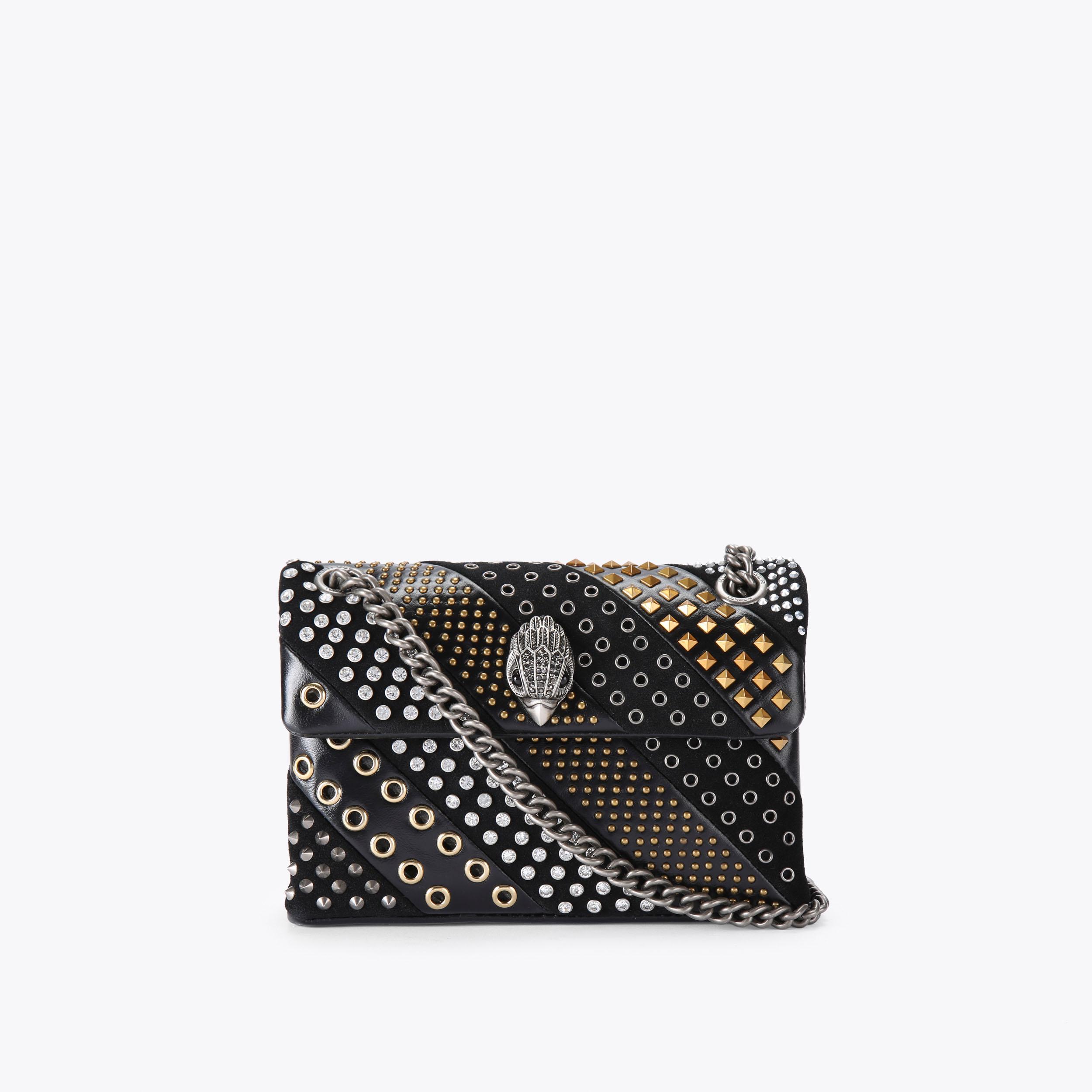 kurt geiger black leather embellished mini kensington bag