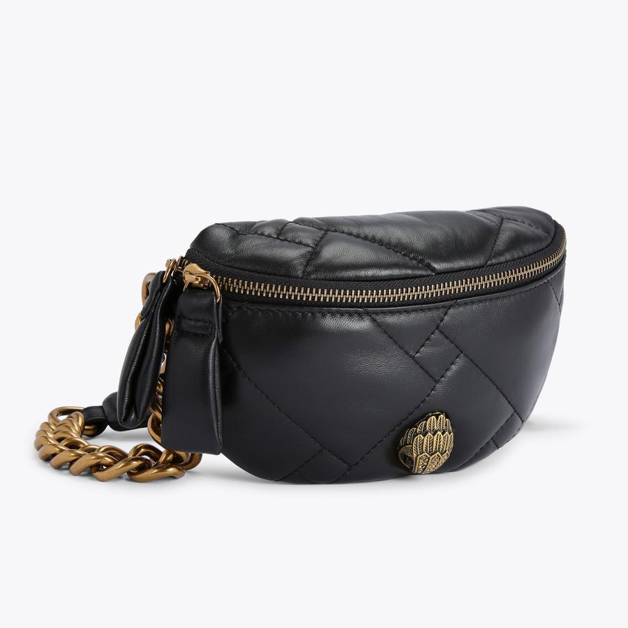 Black leather fanny pack with chain hotsell