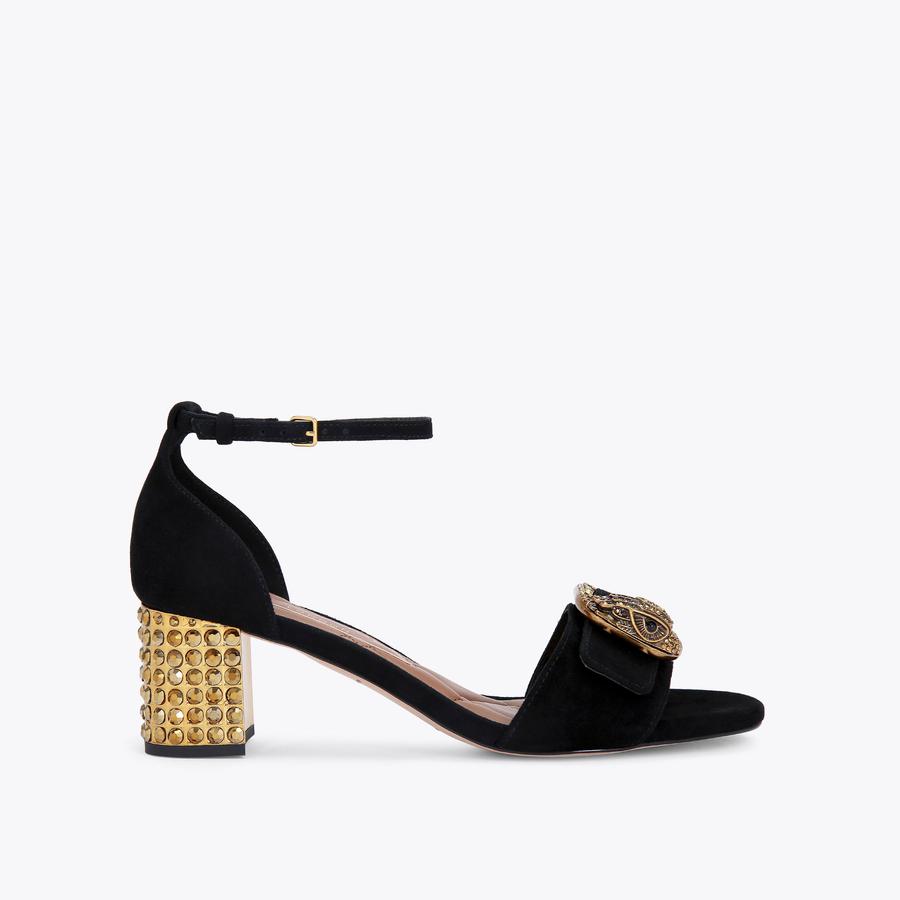 MAYFAIR BLOCK MID HEEL Black Block Sandals by KURT GEIGER LONDON 