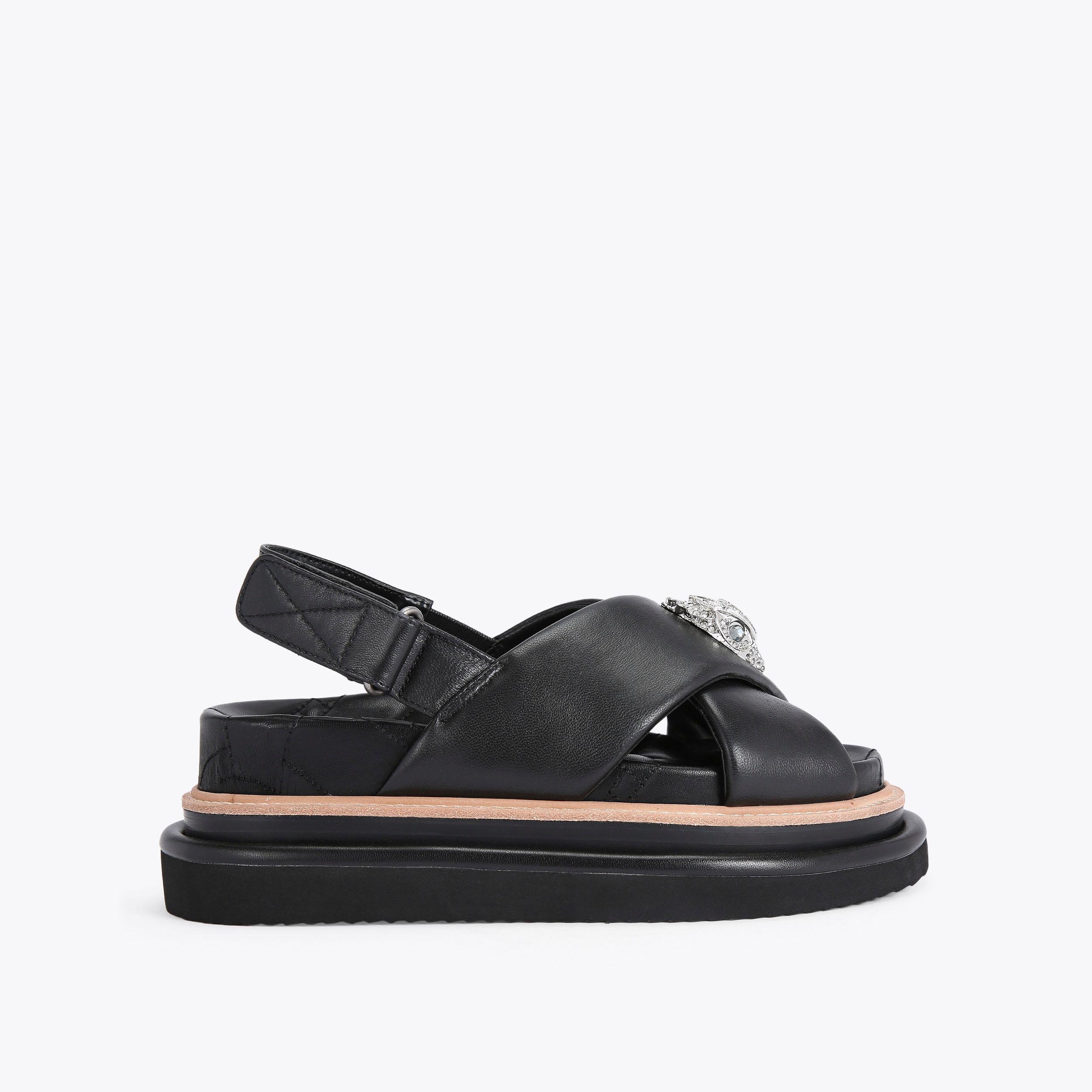 ORSON CROSS STRAP SANDAL Black Leather Sandal by KURT GEIGER LONDON